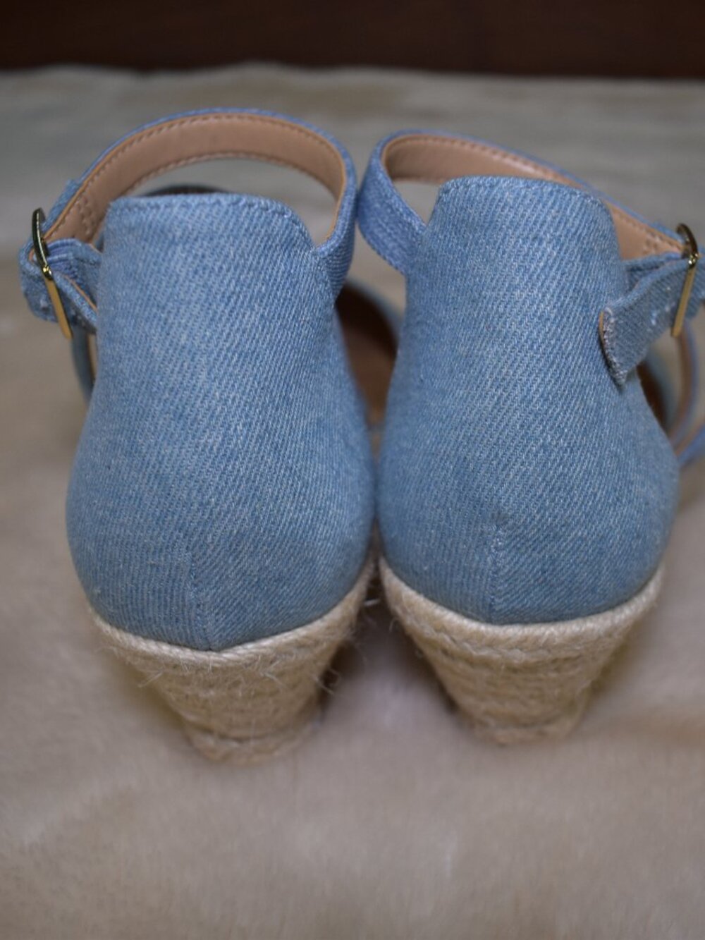 Talbots Lyndsay Denim Espadrille Wedges Size 8 Blue Strappy Summer Sandals - Picture 7 of 14